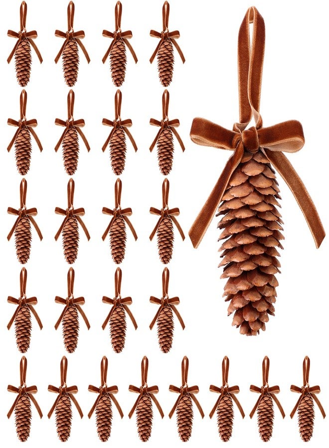 Motionchic 24 Pcs Christmas Spruce Pine Cones Ornaments for Christmas Tree Bulk with Velvet Ribbon 1.6"-2.4" Natural Rustic Large Long Pinecone Hanging for Thanksgiving Holiday Winter Gift Decoration - Image 1